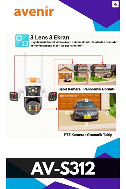 Avenir Av-s312 (WİFİ) 12mp 3x4mp Kameralı Ptz/panoramik - Fiyatı