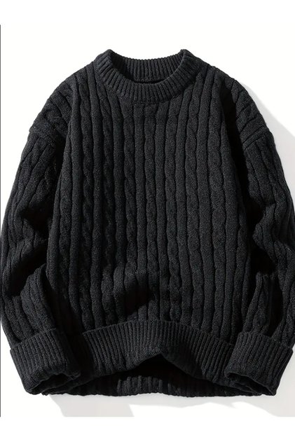 Men's Regular Fit Braided Crew Neck Knitwear Sweater