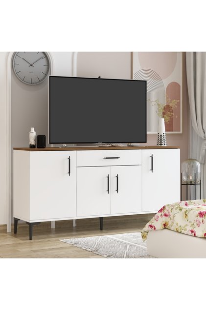 Laura Konsol Beyaz Kemençe, Tv Sehpası, Tv Ünitesi, Kahve Köşesi, Gümüşlük, Çok Amaçlı Dolap