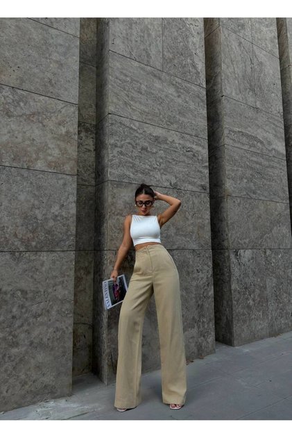 Women's High Waist Linen Palazzo Trousers