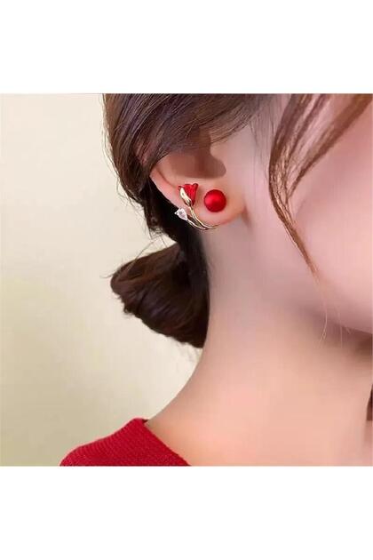 Red Stone Tulip Earrings