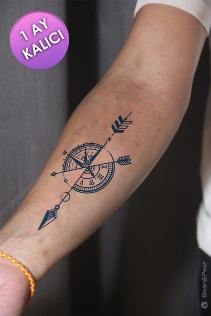 1 Ay Kalıcı Tattoo Pusula Saat Dövmesi Compass Tattoo
