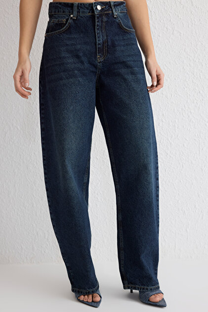 Trendyolmilla Koyu Mavi Normal Bel Loose Baggy Jeans