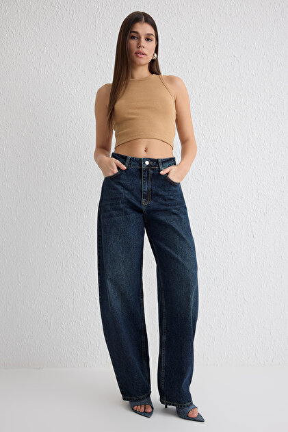 Trendyolmilla Koyu Mavi Normal Bel Loose Baggy Jeans