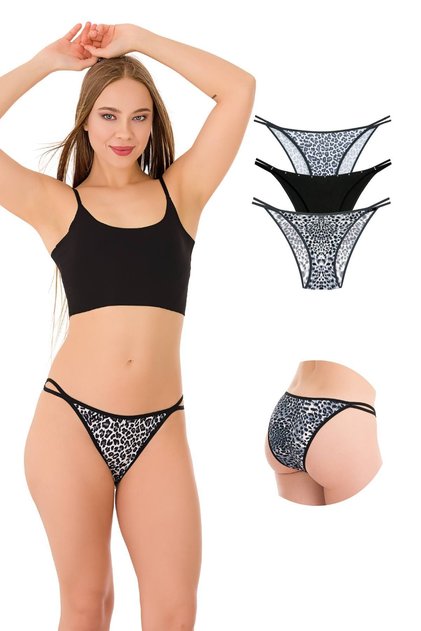Pack of 1025 Double Rope-Stone Detailed Bikini Panties 1025-V8