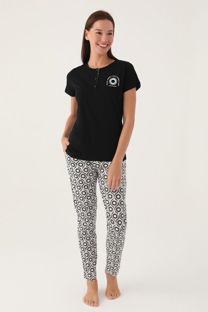 Women's Black Short Sleeve Pajama Set