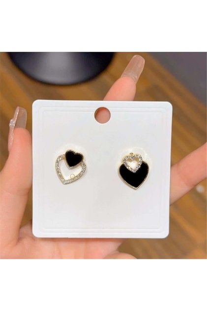 Black Heart Earrings with Asymmetric Crystal