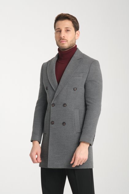 Slim Fit Men's Thick Double Breasted Coat-Coat