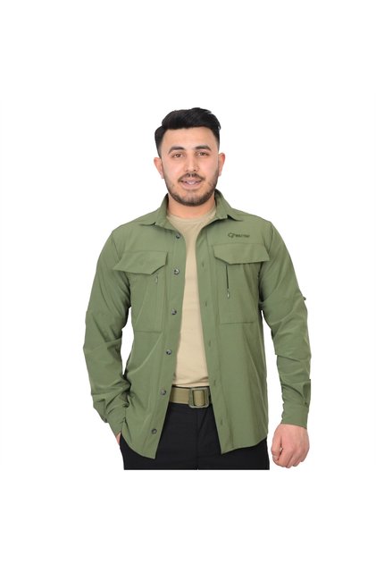 Light Khaki Color 4 Pockets Quick-Dry Long Sleeve Men's Tactical Shirt