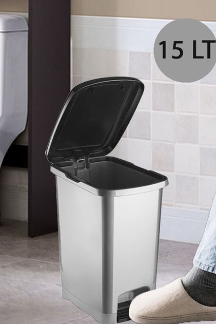 Banyo ve Mutfak İçin Pedallı Plastik Çöp Kovası ( iç kovasız) Metalik Gri