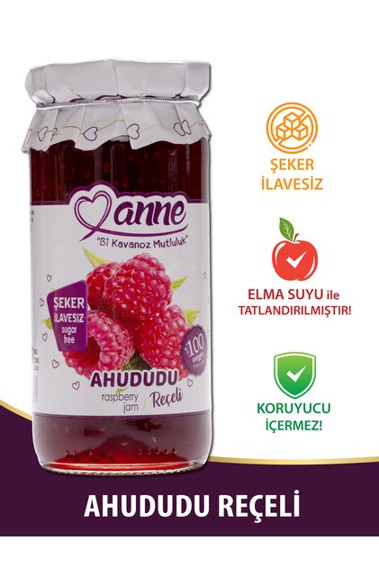 Şeker Ilavesiz Ahududu Reçeli 300g (ELMA SUYU ILE TATLANDIRILMIŞTIR - KORUYUCU IÇERMEZ)