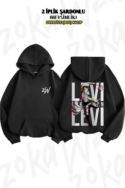 Oversize Attack on Titan Levi Ackerman Anime 4 Back Printed Hooded Sweatshirt (2 Thread)