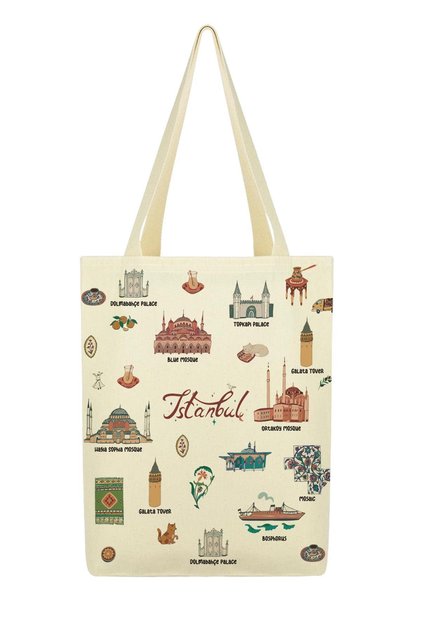 Kanvas İstanbul Kolaj Baskılı Bez Çanta