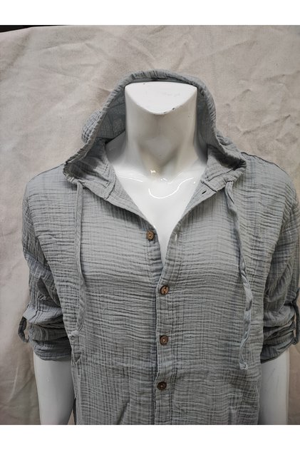 Muslin Cotton Long Sleeve, Soft Hooded Men's Shirt