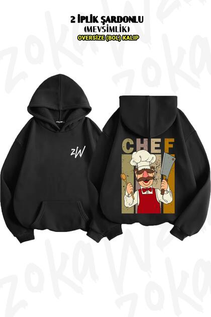 Muppet Kitchen Swedish Chef Oversize Hooded Sweatshirt - Back Print, 2 Thread