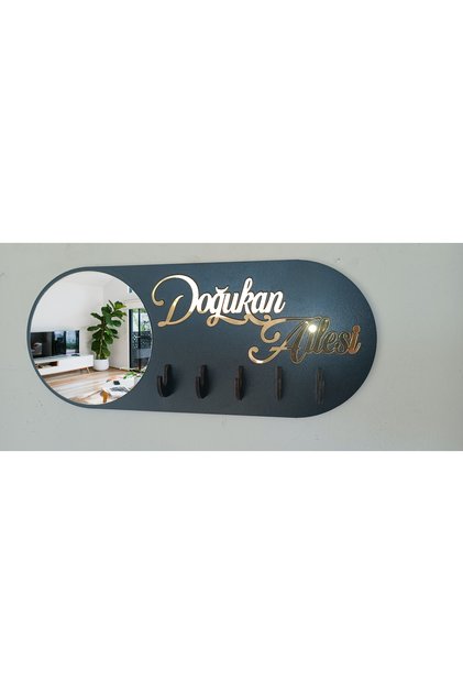 Aynalı isimli Anahtar Askısı Siyah Oval Tasarım Organizer Dekoratif Anahtar Home Askılık