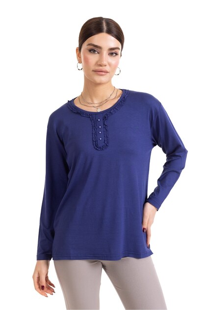 New Season Women's Middle Age and Above Long Sleeve Lapel Patterned Stretch Fabric Mother Combed Cotton Blouse 6390