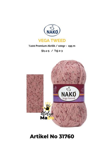 VEGA TWEED -31760- Premium Akrilik El Örgü Ipi Yünü - Yumuşak Atkı Bere Yelek Hırka İpi (TEK YUMAK)