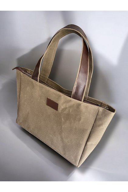 Large Size Waxed Canvas Mink Color Shoulder Bag with Zipper