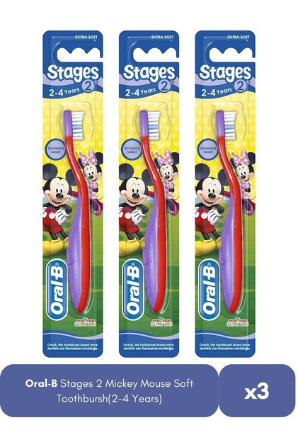 Kids Toothbrush | Stages 2 Mickey Mouse | Soft | 2–4 Years | 3 pcs
