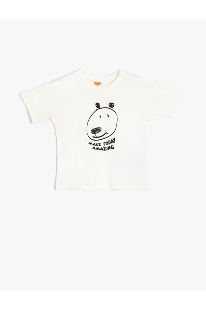 Ecru Baby Boy Crew Neck Regular Fit Printed T-Shirt 5Smb10076Tk-A