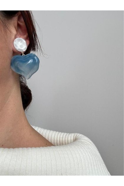Blue White Stone Big Heart Earrings