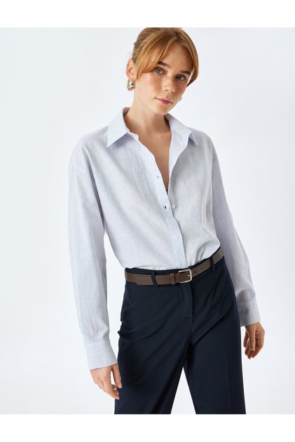 Classic Lapel Long Sleeve Buttoned Oversize Linen Shirt
