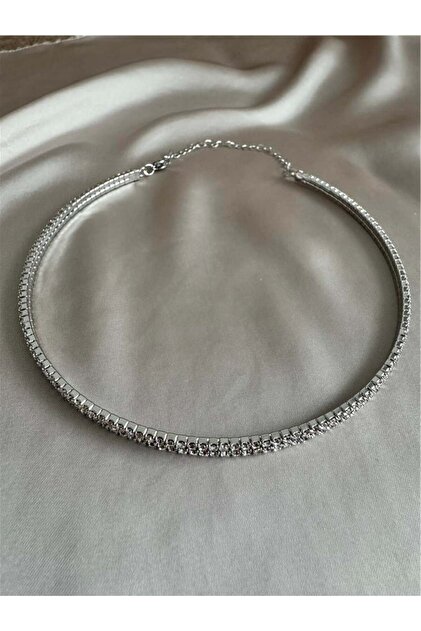 Silver Double Row Crystal Necklace