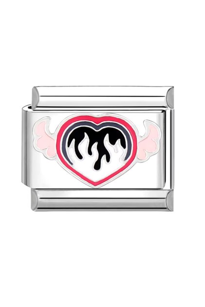 Pink - Black Flame Heart Italian Bracelet Charm