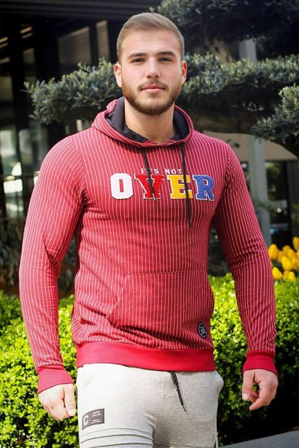2788 Model Burgundy Hooded Striped Sweatshirt