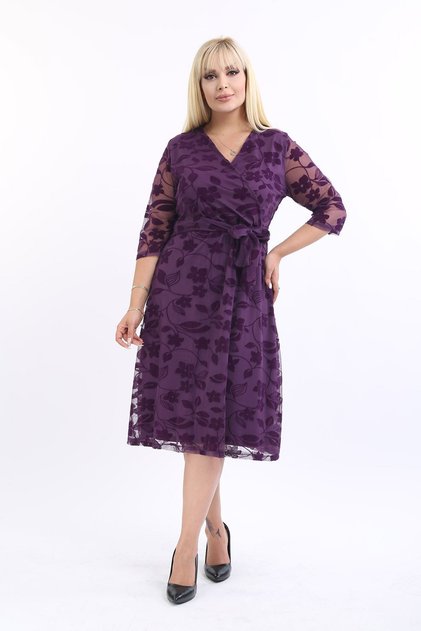 Rochie de seară mărime mare cu decolteu dublu și imprimeu floral 28B-2168
