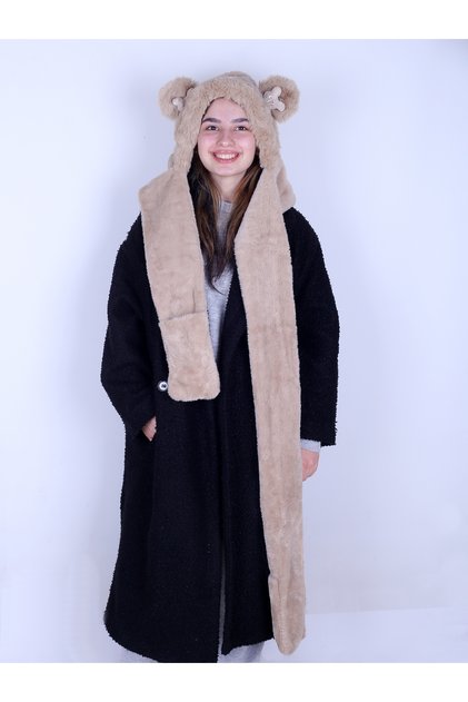 Ig Knockknock Hooded Welsoft Plush Beanie - with Scarf - Fleece Neck Gaiter Shawl - Hat with Ears