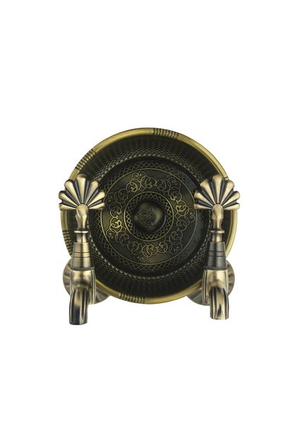 Hamam Stone Double Clover Antique Brass Decorative Hamam Kurna Bathroom Ottoman Faucet (2 Faucets 1 Hamam Stone)