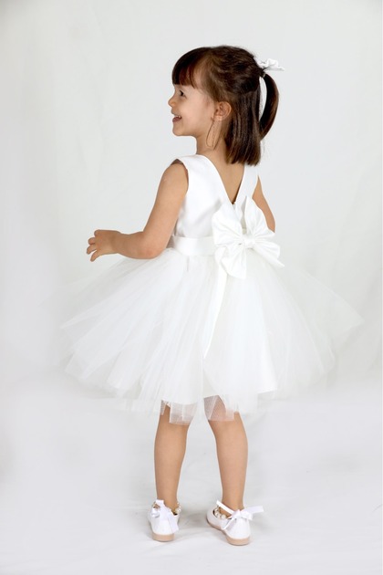 MadyaButik Girl Child White Mini Puffy Plain Dress Graduation Birthday Dress-  Trendyol