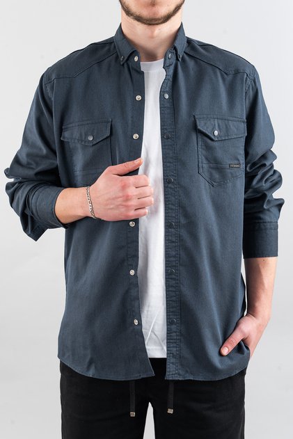 Cămașă din blugi pentru bărbați, slim fit, bleumarin deschis