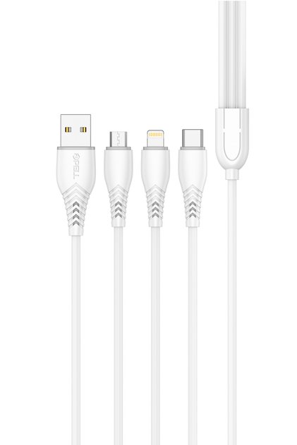 3 Girişli - Type-C, Micro-B, Lightning Çıkışlı Şarj Kablosu - Android ve iPhone Data ve Şarj Kablosu - PL-X01