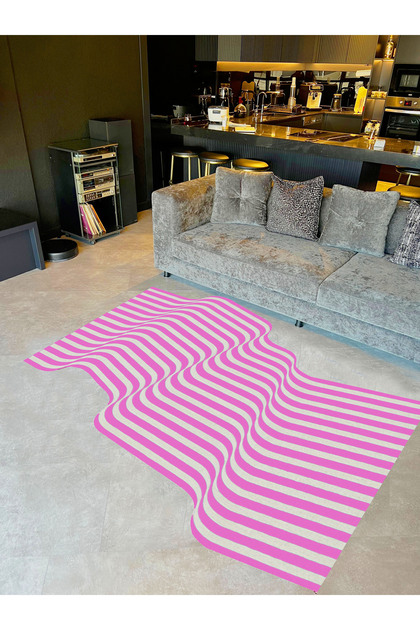 Rio Collection Pink White Wavy Pattern Asymmetric Detail Woven Base Modern Decorative Carpet Rio08-P