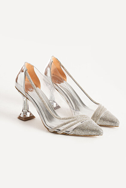 Pazzyonez Women's Silver Transparent Crystal Stone Goblet Wedding and Engagement Stiletto Heeled Evening Dress Shoes- Trendyol Pazzyonez Women's Silver Transparent Crystal Stone Goblet Wedding and Engagement Stiletto Heeled Evening Dress Shoes- Trendyol