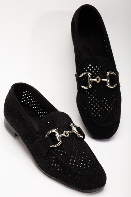 401 Black Suede Perforated Daily Women's Ballerinas