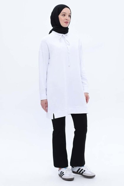 Beyaz-Rahat Kalıp Sweat Tunik