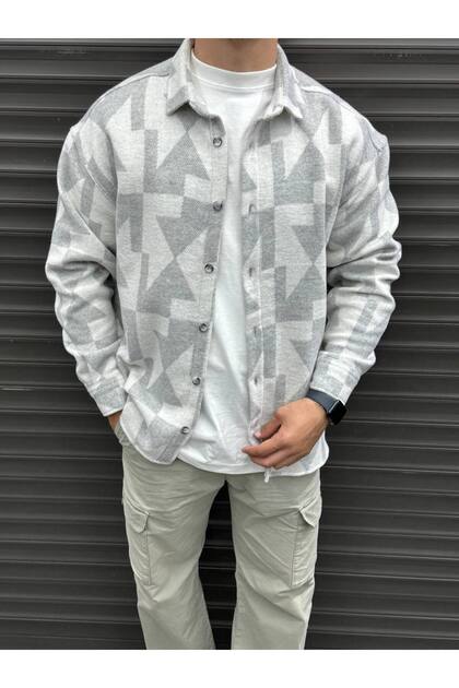 Patterned Stamp Oversize Unisex Lumberjack Shirt