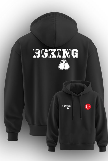 Boks Baskılı 3 İp Şardonlu Kapüşonlu Sweatshirt hoodie Boks Sweat BOKS52002