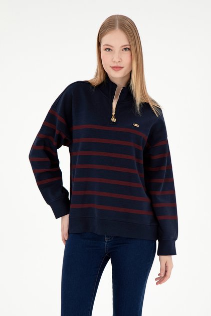 Kadın Lacivert Fermuarlı Dik Yaka Sweatshirt 50298989-VR033