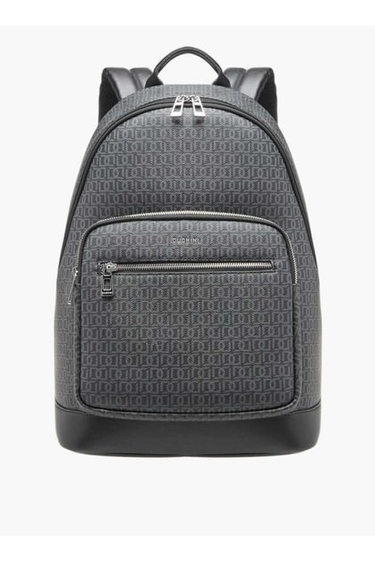 Monogram Print Backpack with Zip Closure and Laptop Compartment - 31x43x17 cm