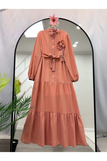 Tesettur Dress with Flower Accessories
