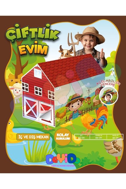 Çiftlik Evim Eğlenceli Oyun Evi Evcilik Oyun Çadırı Minik Kampçı Çadırı