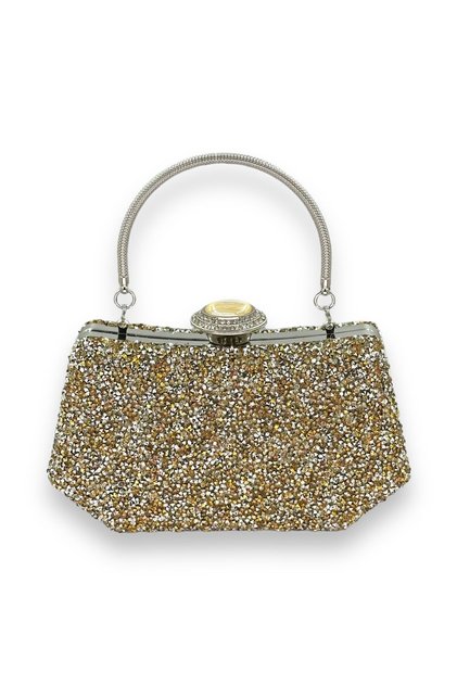 Gold Gold Dore Color Stone and Pearl Metal Handle Evening Bag Evening Bag Bridal Bag