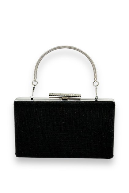 Black Color Laser-Cut Patterned Metal Strappy Non-Shedding 2026 Collection Glittery Evening Dress Bag Clutch Henna