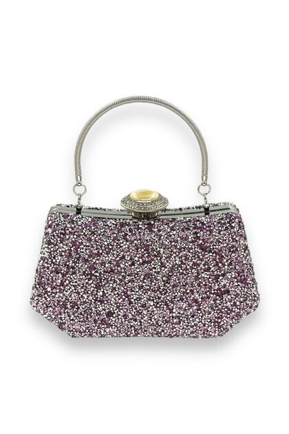 Lilac Color Stone and Pearl Metal Handle Evening Bag Evening Bag Bridal Bag