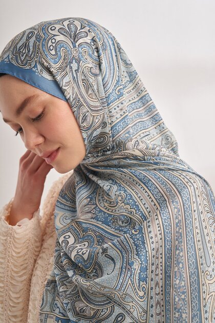 Mystical Pattern Imported Voile Shawl - Denim Blue